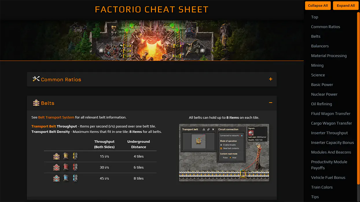 Factorio Cheat Sheet Desktop Website