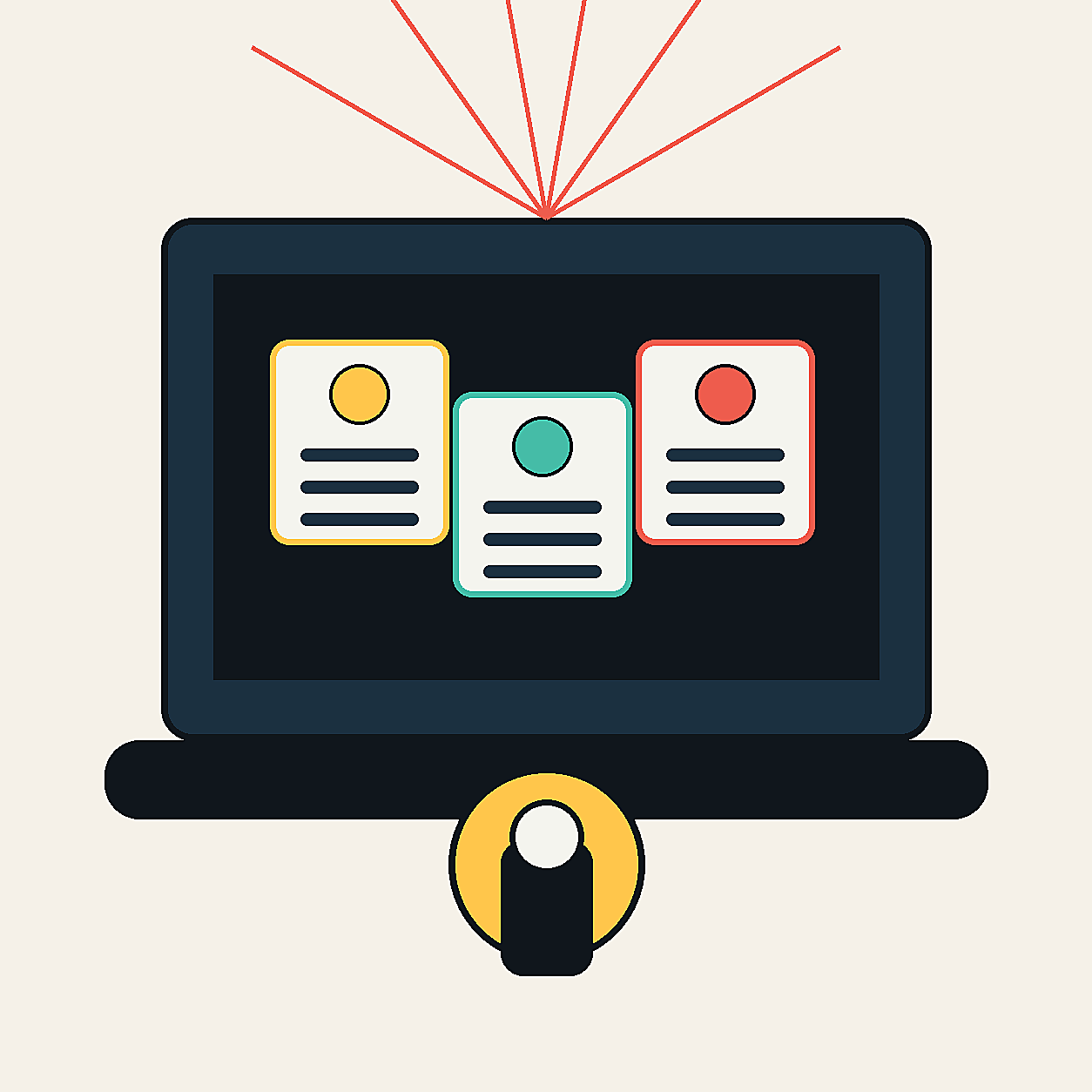 Editorial illustration: permission cards, a brass key, and a lock protect a laptop running local AI agents.