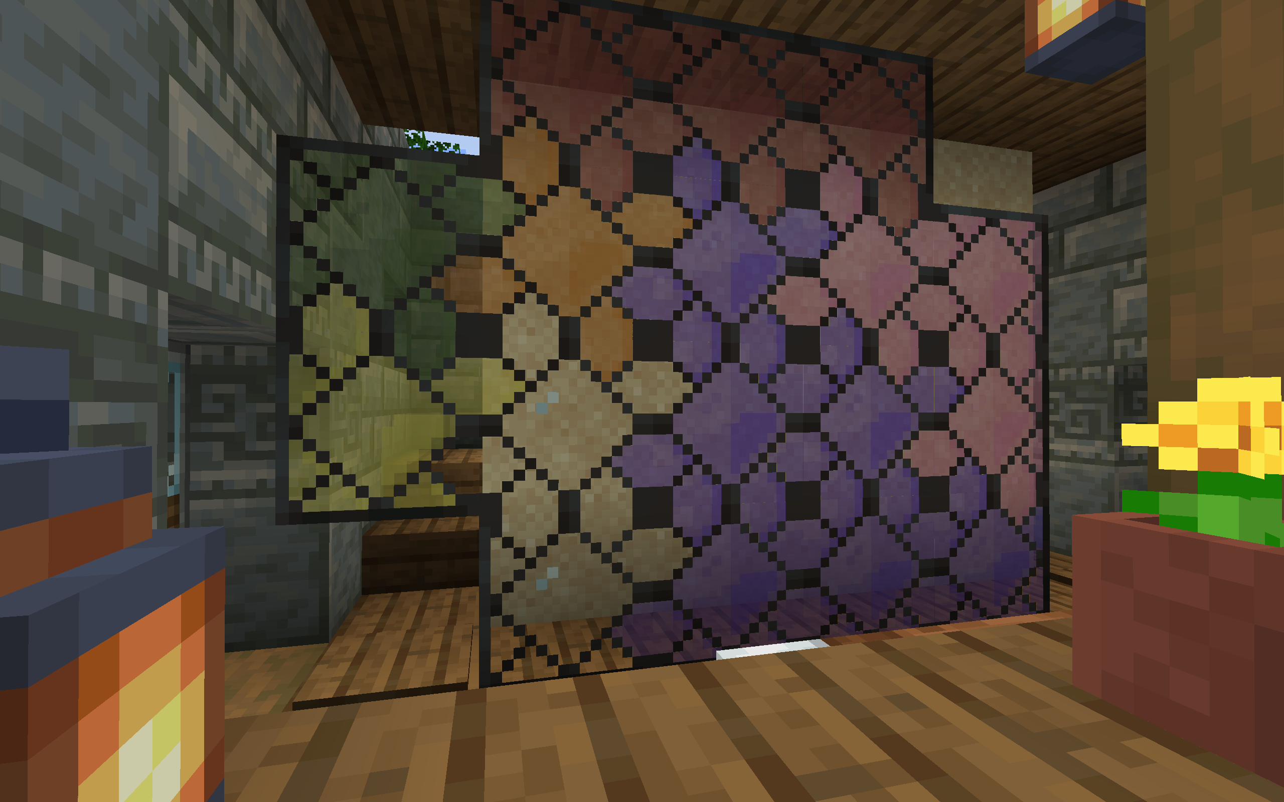 Image: Cross-color connected framed glass blocks