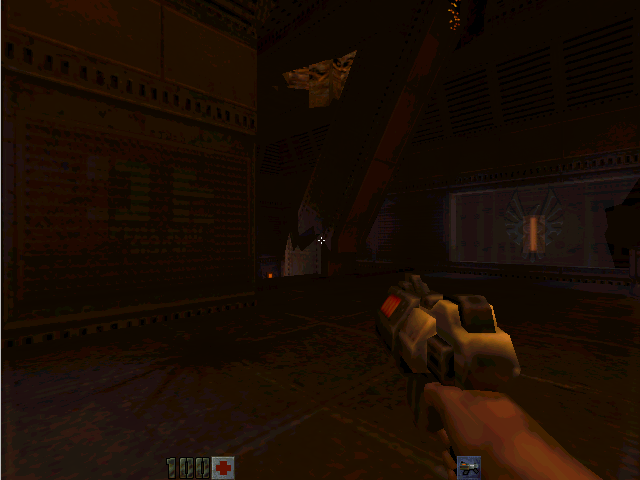 Quake 2 on the Intel GMA 950 through Velocity9x's OpenGL driver, at the first map's start