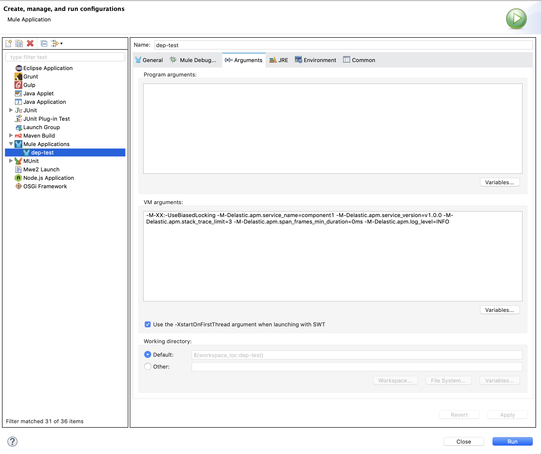 Anypoint Run Configuration