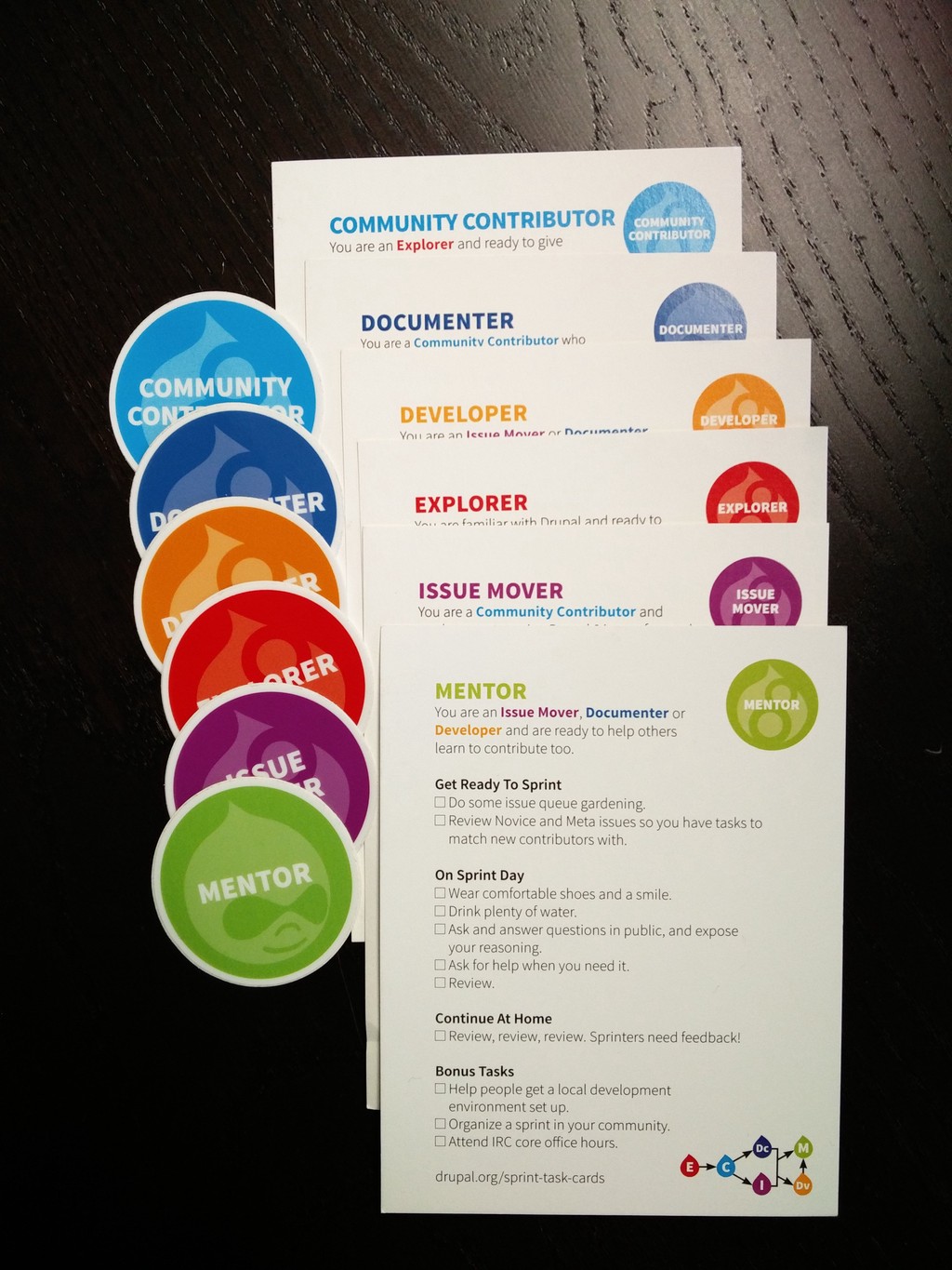 Drupal mentoring cards and badges