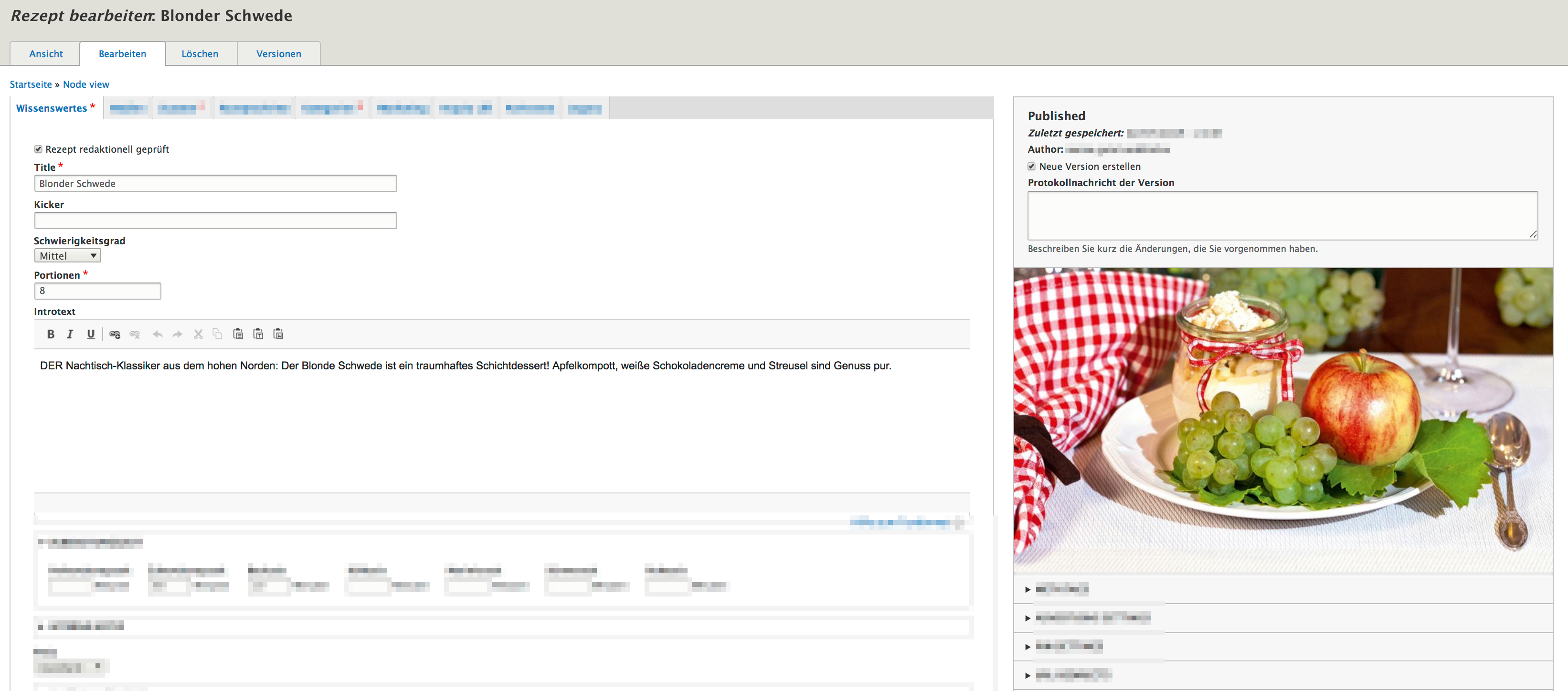 Node edit form with image below published block on right-hand-side