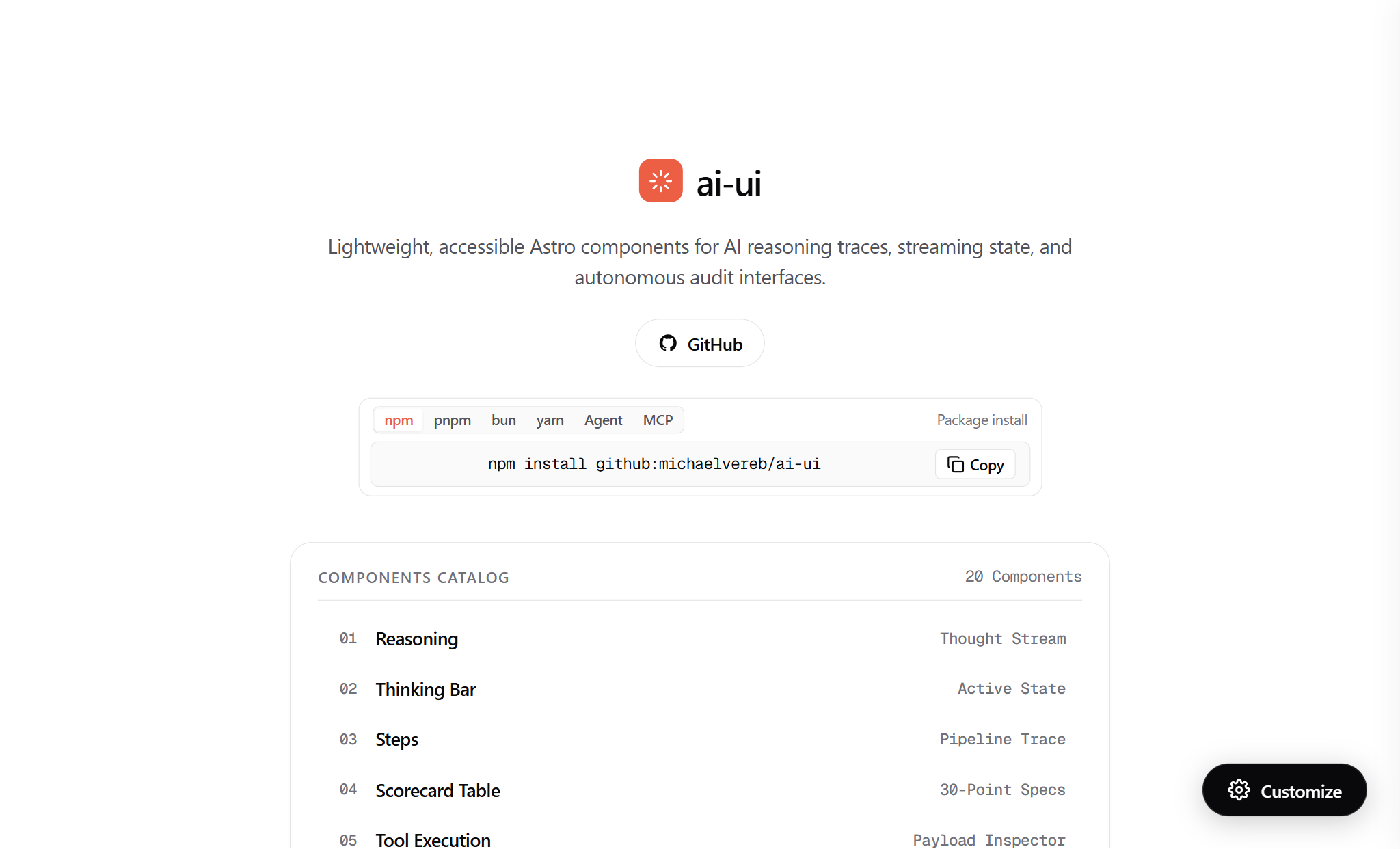 ai-ui — Astro Component Library for Autonomous AI Agents