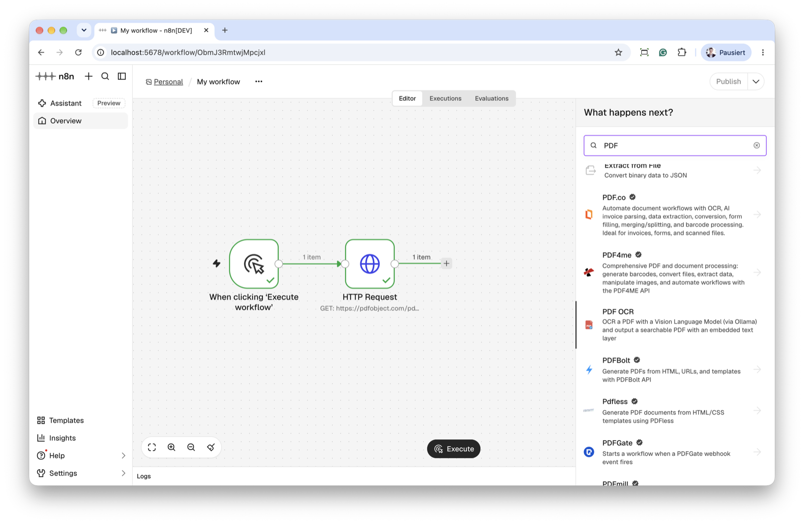 PDF OCR in the n8n nodes panel