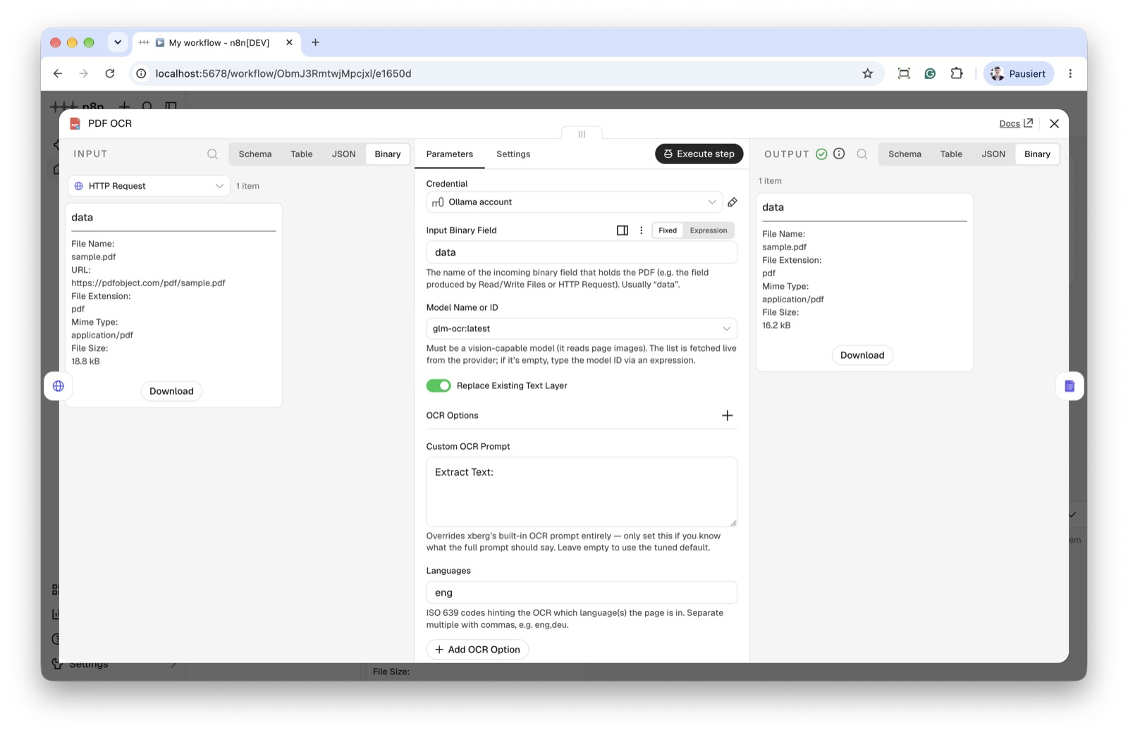 PDF OCR node configuration
