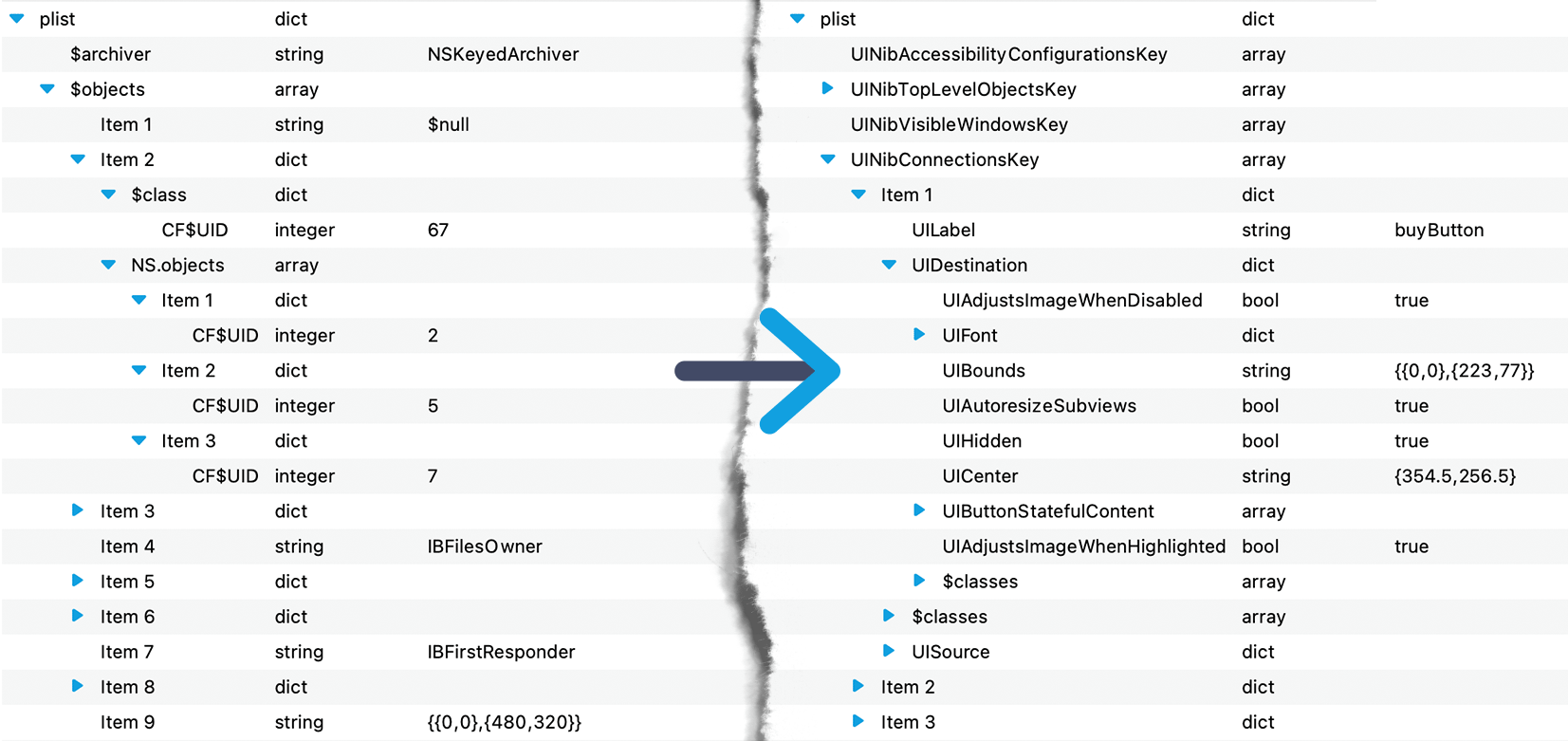 A demo image of NSKeyedArchiver Converter