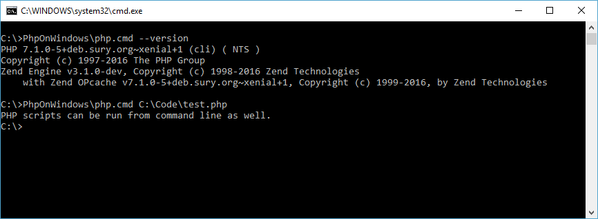 Linux PHP executable running in Windows command line