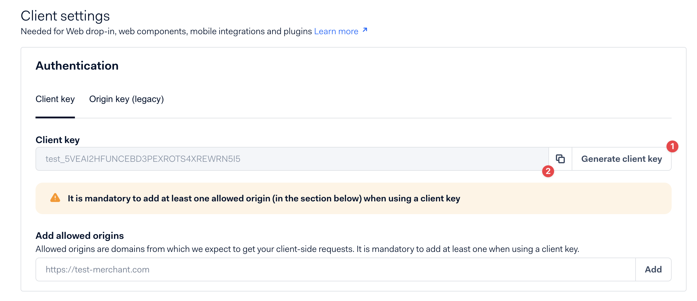 Copy client key from Adyen's Customer Area