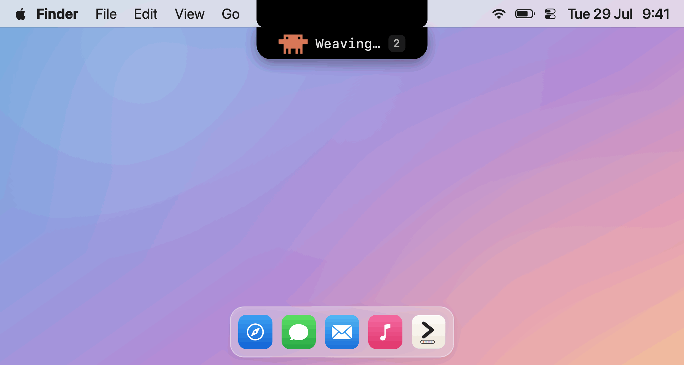 AgentBar as a Dynamic Island: the pill under the notch says approve?, opens on hover into the session panel with the mini-diff, one click on Allow, and the pill flashes ✓ Allowed