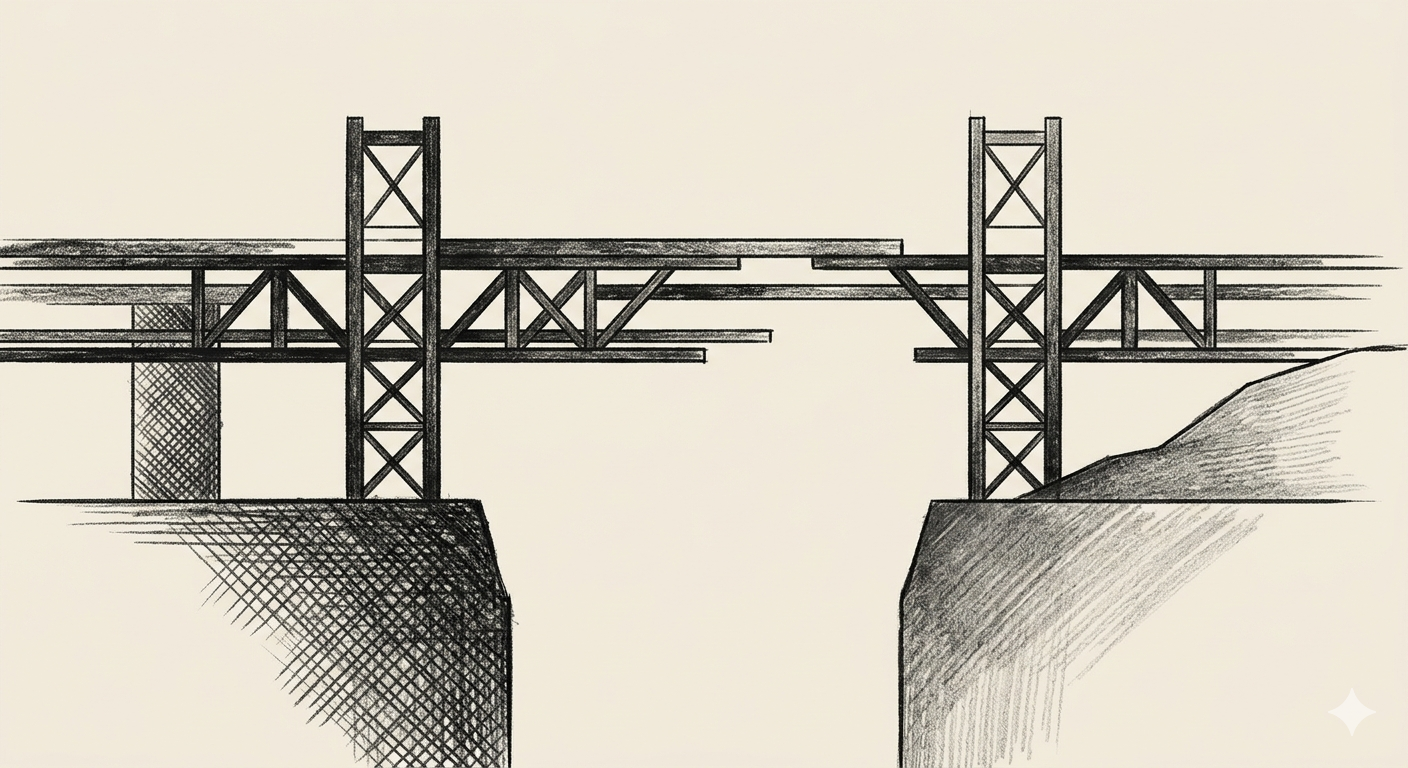 Weeks to days is an unfinished bridge: the demo spans the gap on a slide, but a live close only crosses it once the prerequisites are actually built.