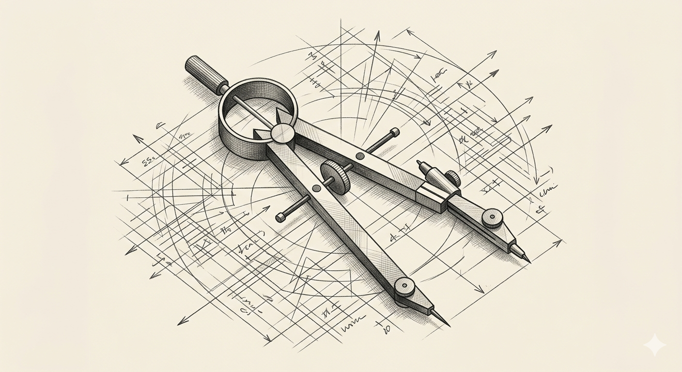 Judgment over raw technical detail — a compass on a blueprint, representing the discipline of judging Joule by process outcomes and data readiness, not demo polish.
