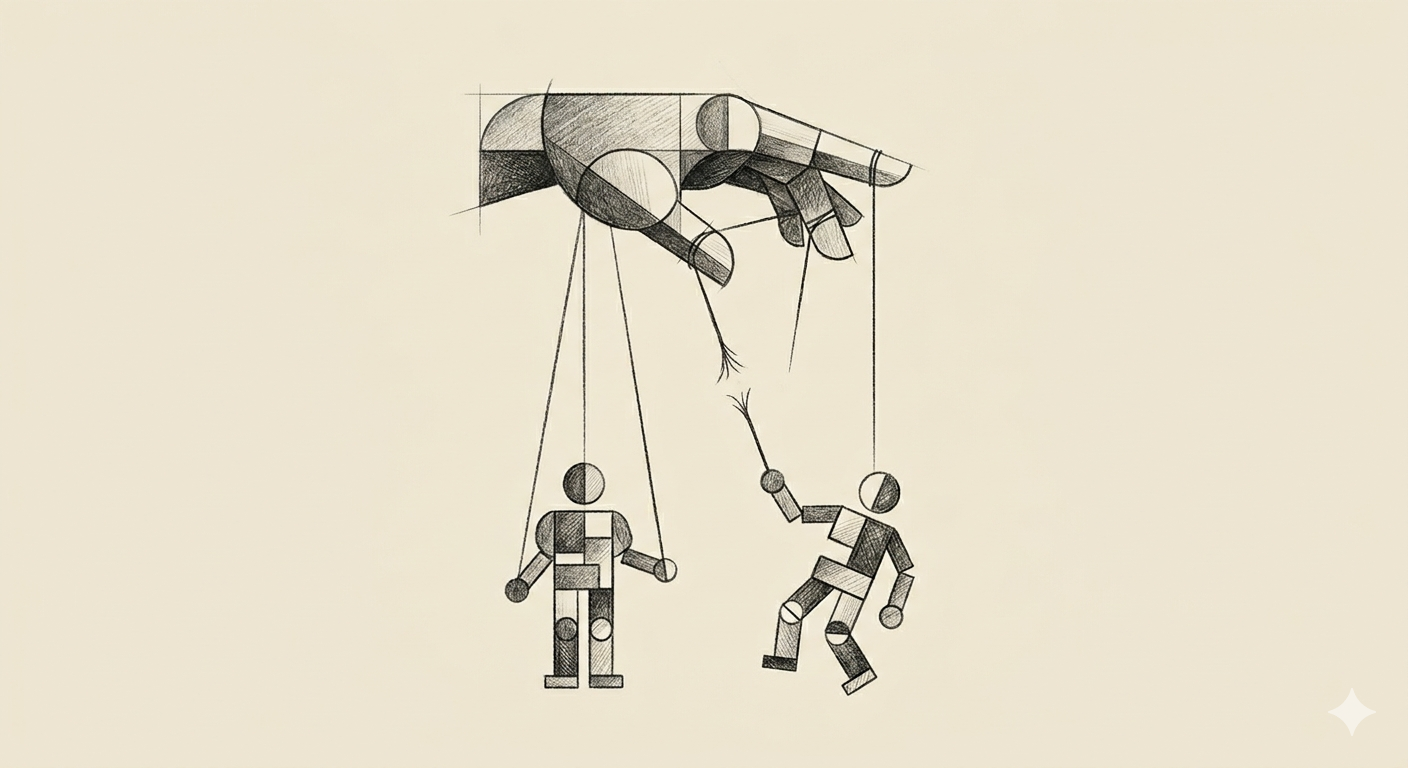 Loss of control — the cut string; when the hand-off rules the work, the senior team loses the design and the business loses the meaning.