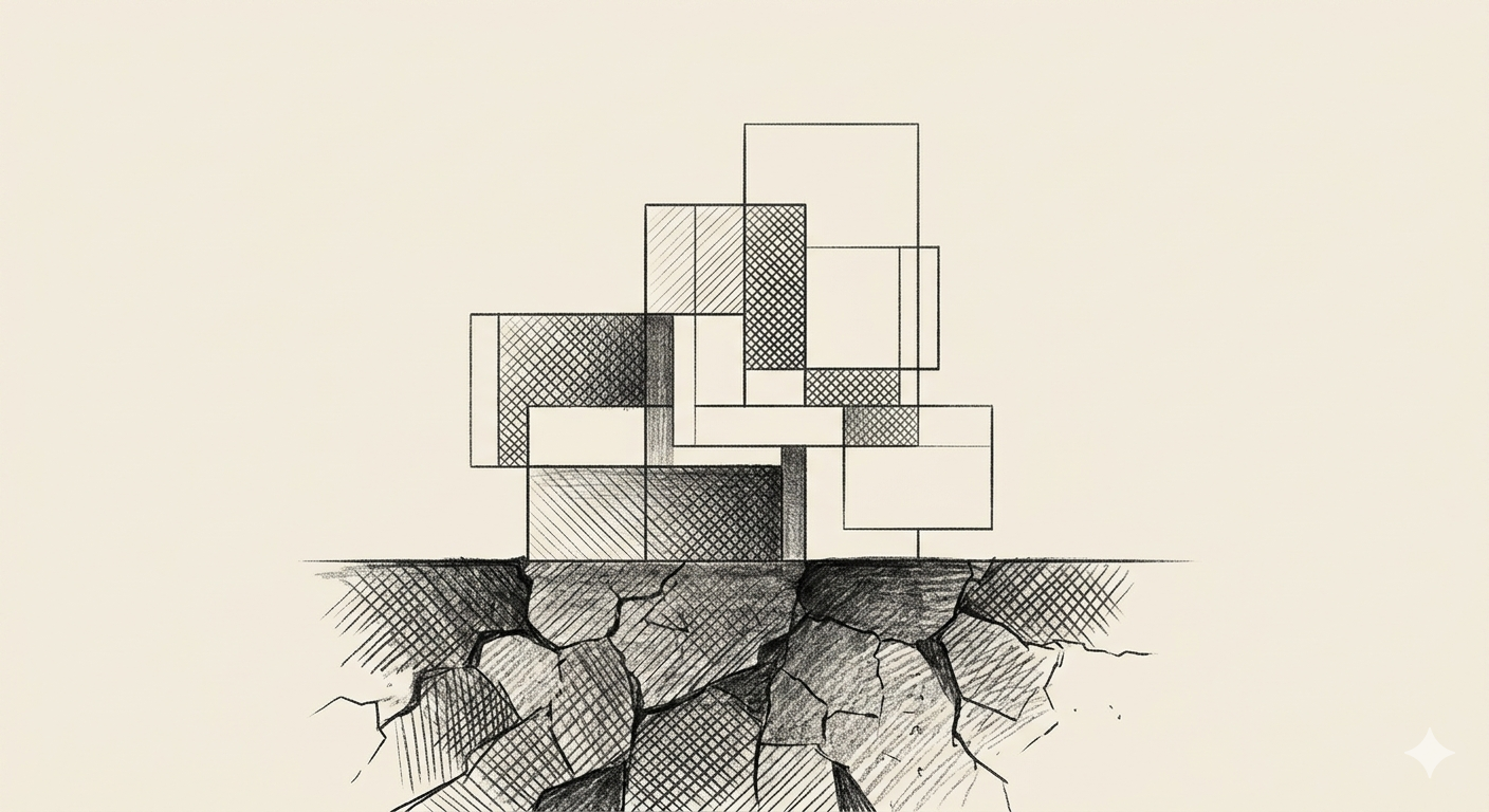 A cracked foundation under a sleek build — the dirty secret of 'cheap' offshore code is the rework hiding beneath the low headline rate