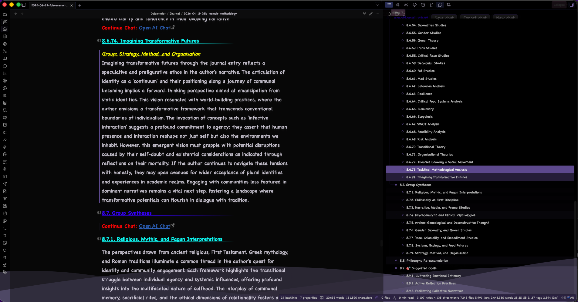 Long-form analysis with chronological outline