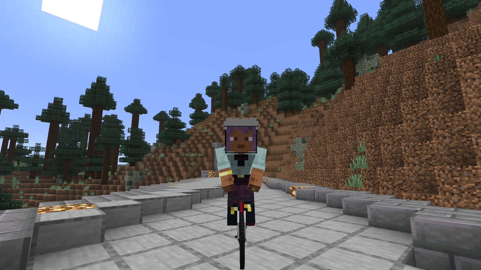An animated rider wearing a bike helmet