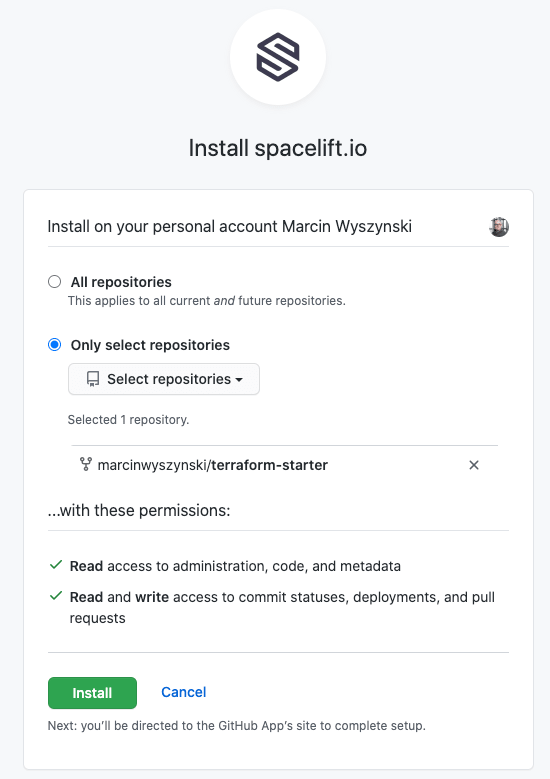 Installing Spacelift for selected repositories