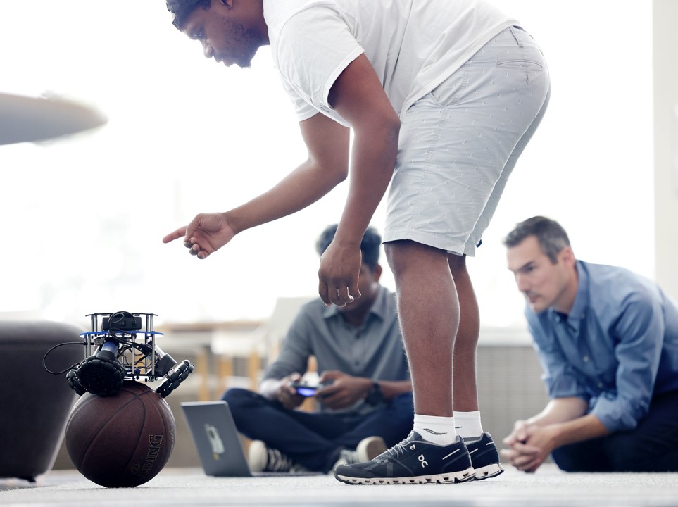 Yves points at a ballbot