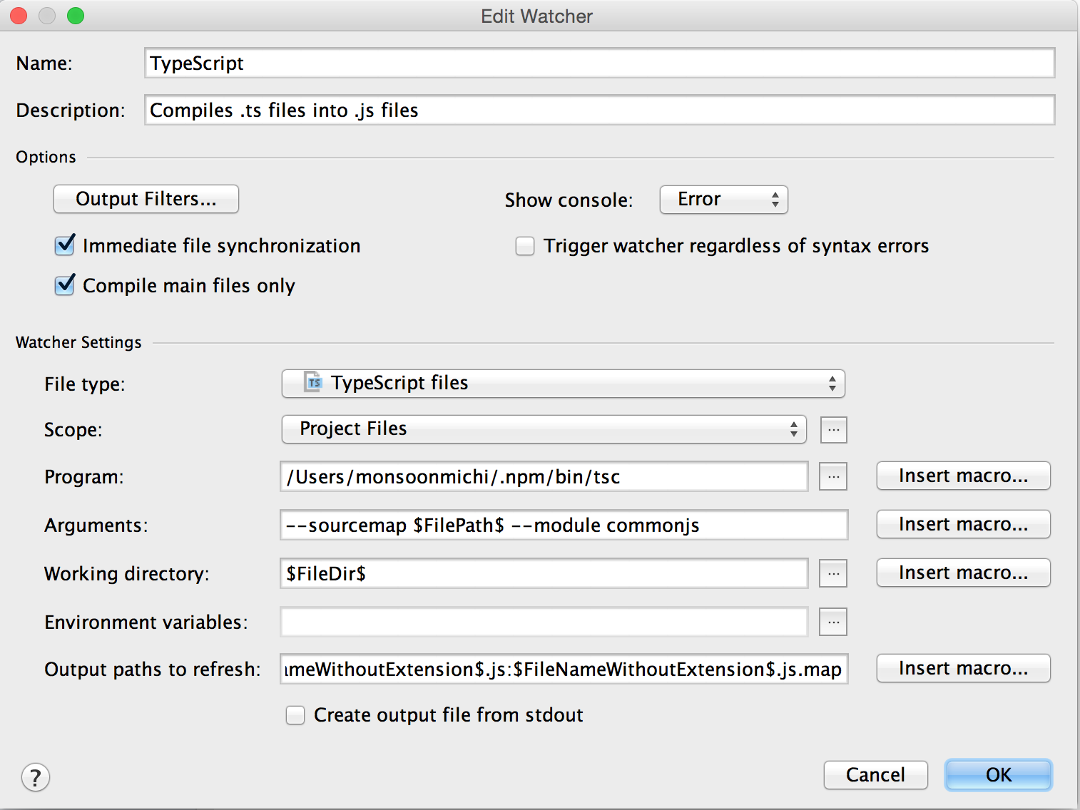 TypeScript File Watcher setup