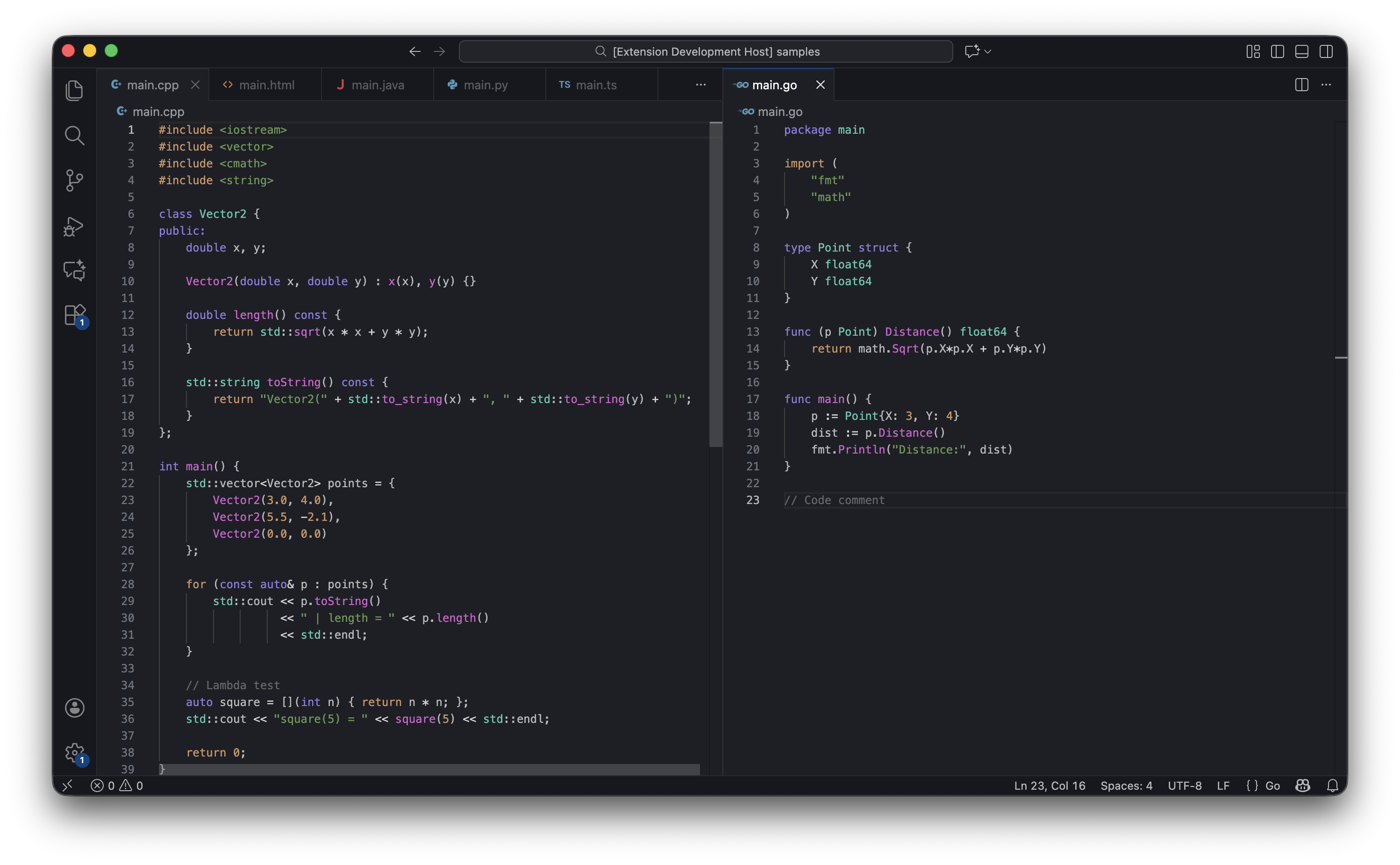 C++ and Golang sample