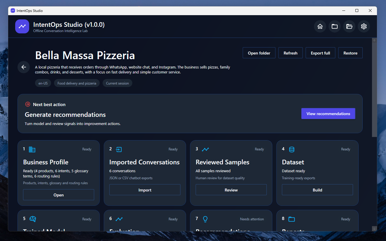 IntentOps Studio project dashboard
