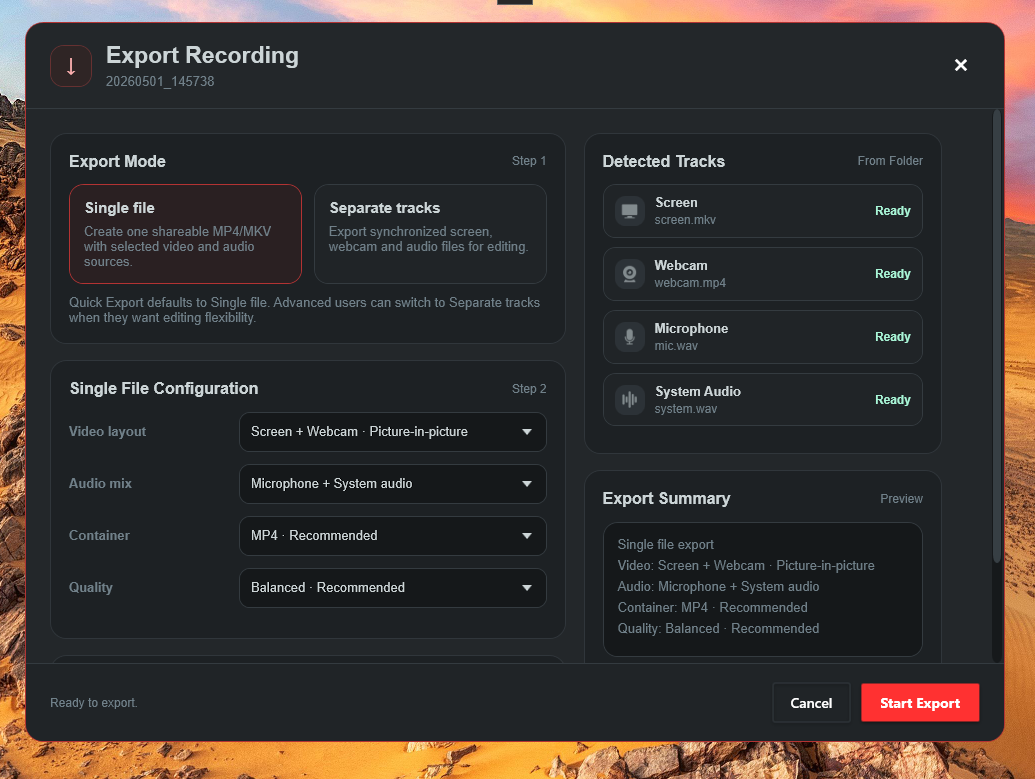 NessStudio export screen