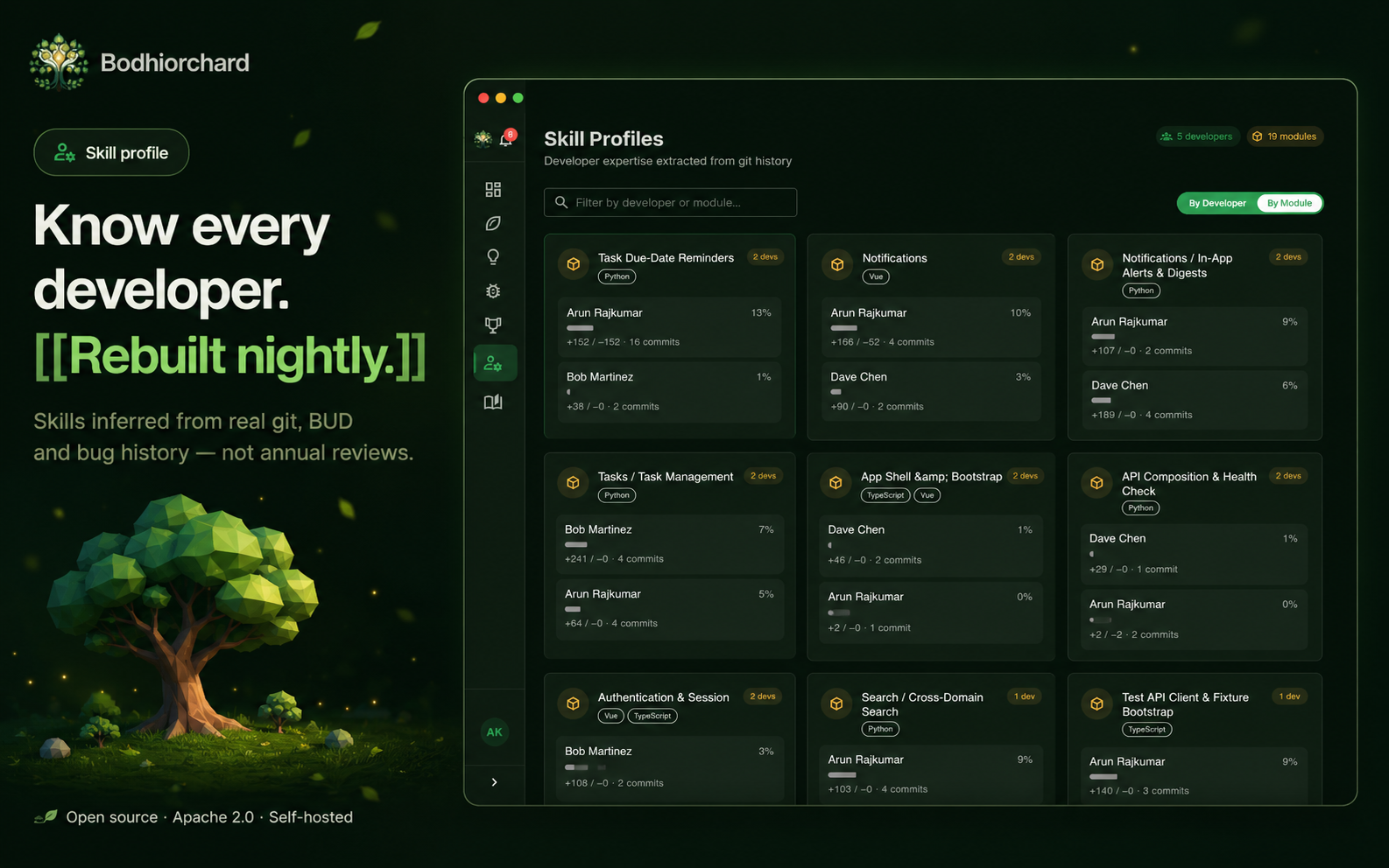 Developer skill profile — rebuilt nightly