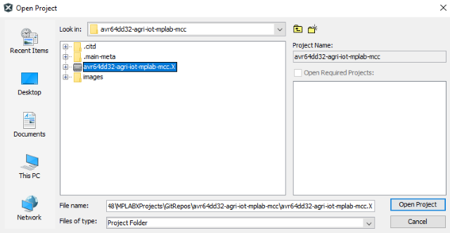 Open Project in MPLAB X