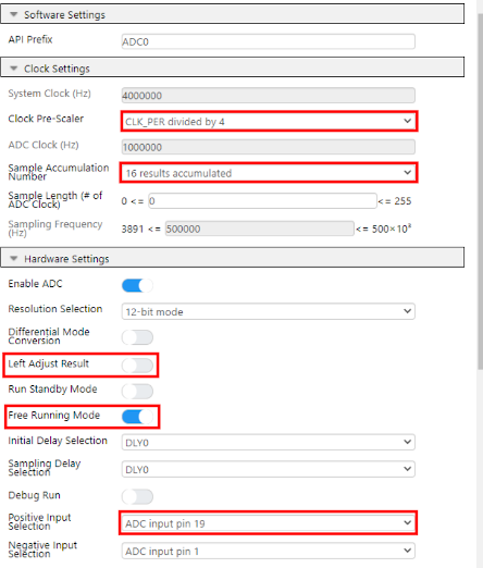 ADC settings