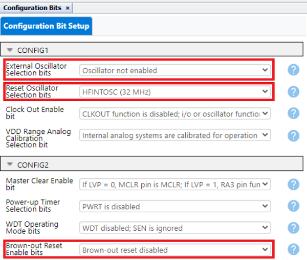 Configuration Bits Setup