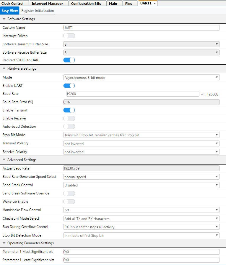 UART Register Settings