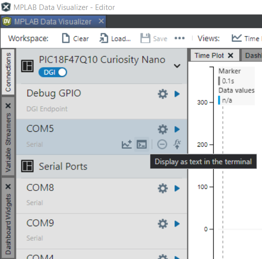 MPLAB Data Visualizer COM Port