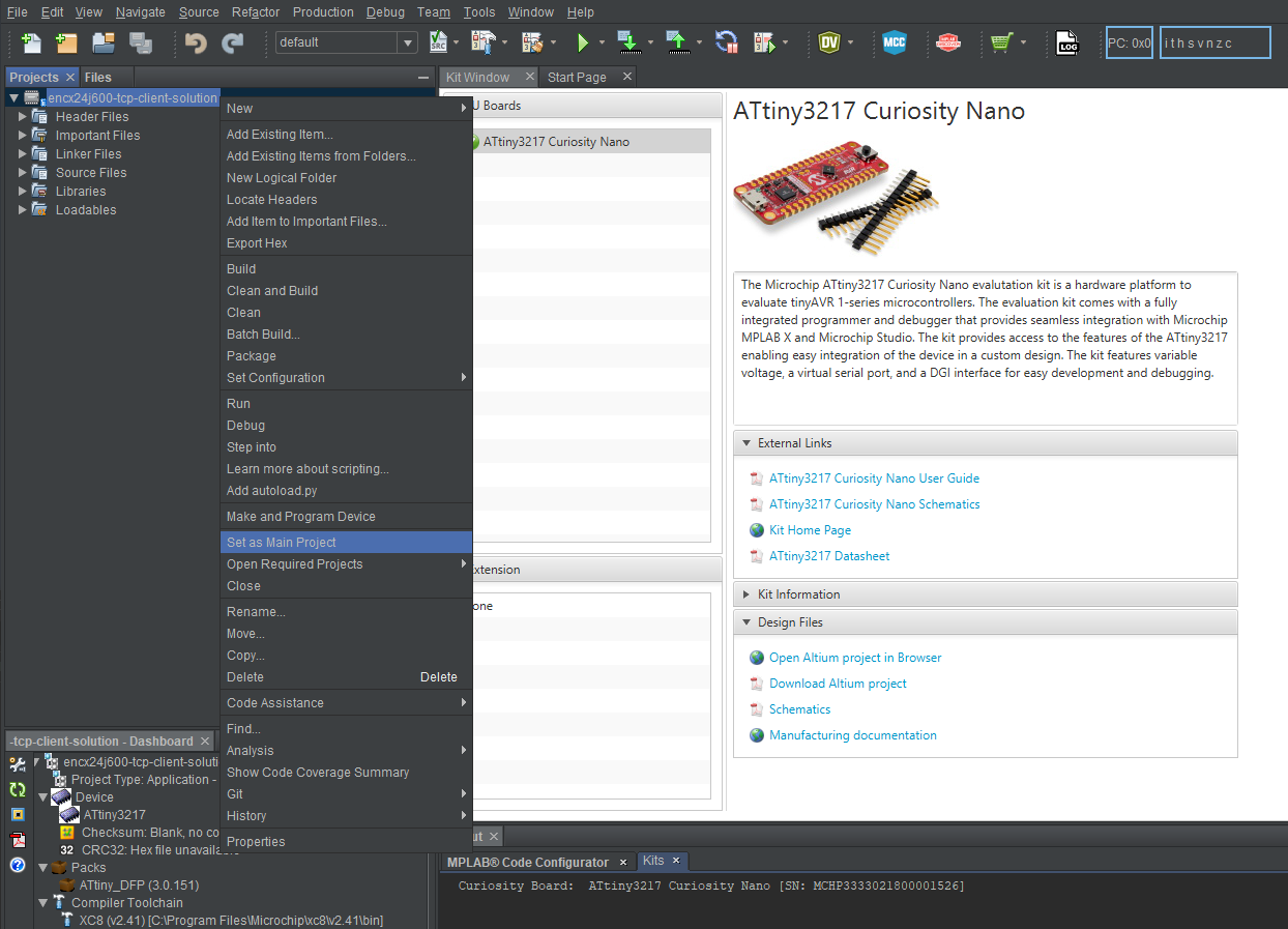 Set encx24j600-tcp-client-solution.X as main Project