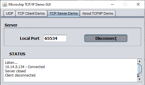 tcp Demo GUI Client Disconnected