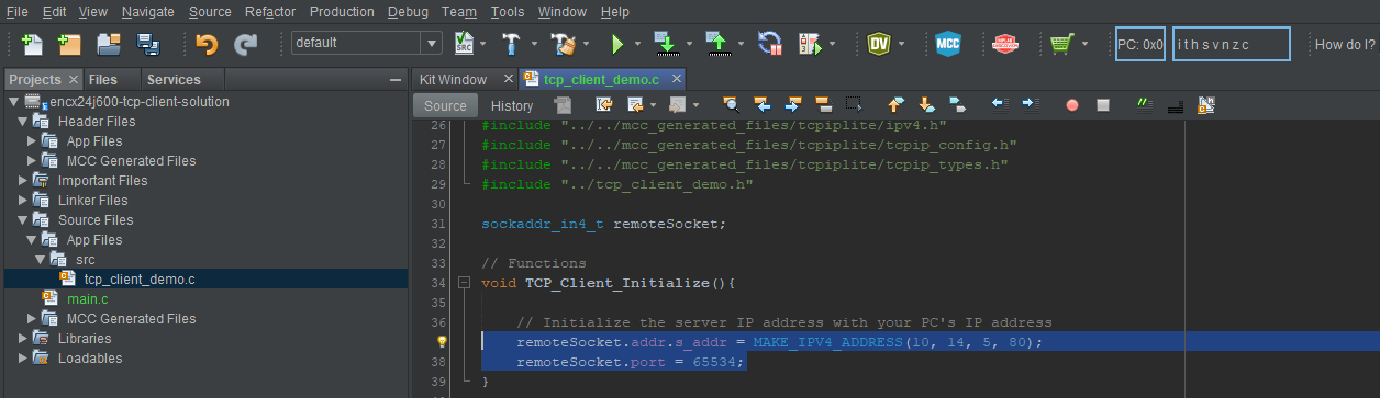 tcpClient IP and Port Initialization