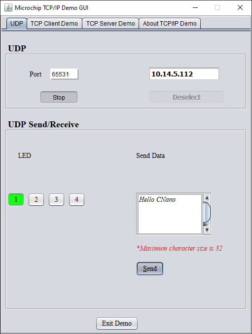 udpDemoGUI Send Data