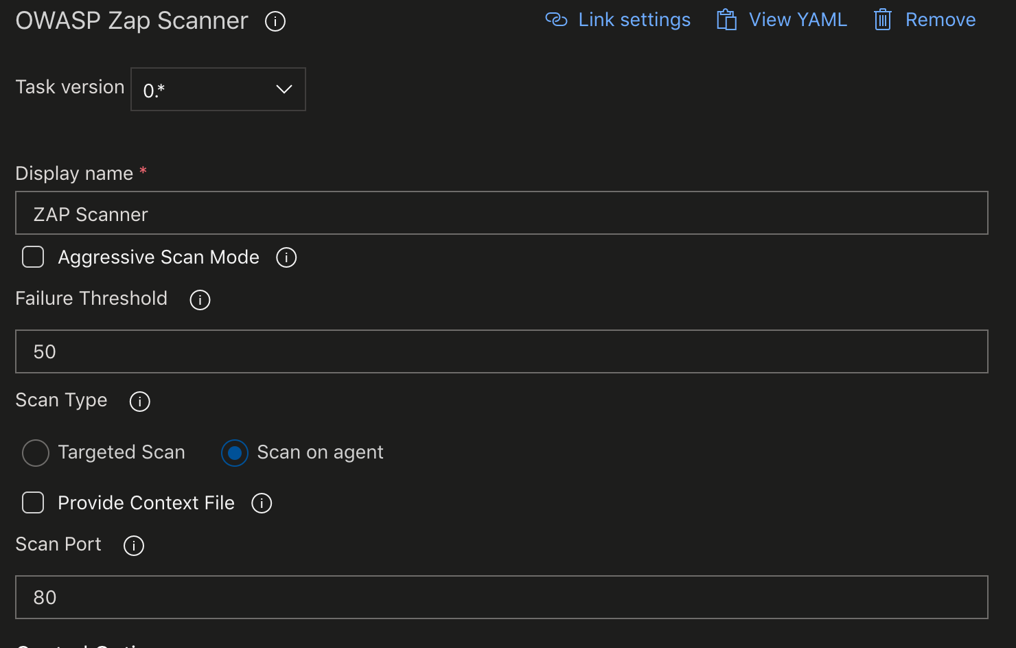 zap scanner task config