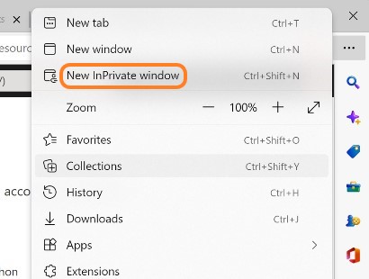 Edge Browser InPrivate Window selection