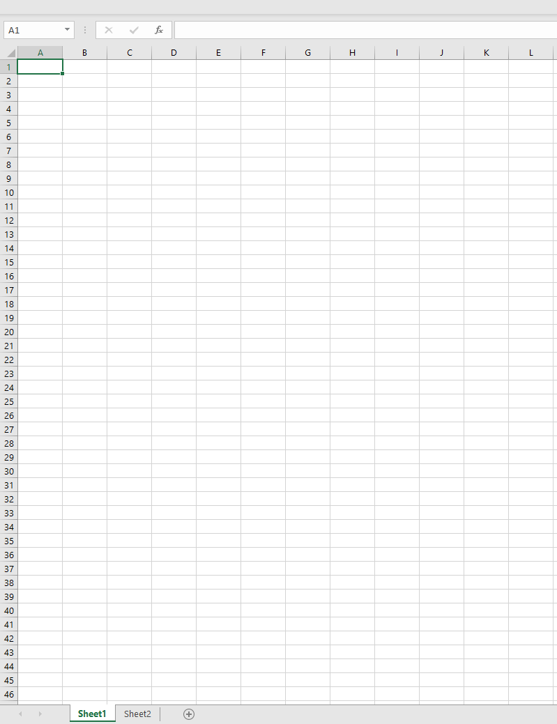 一个空的 Microsoft Excel 工作簿,包含两个工作表