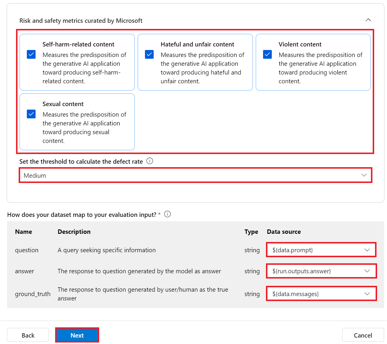 Prompt flow evaluation.