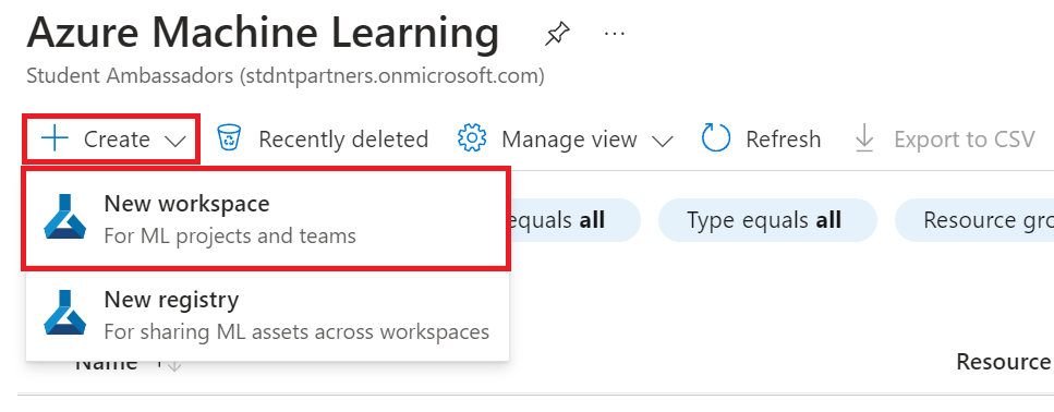 Select new workspace.