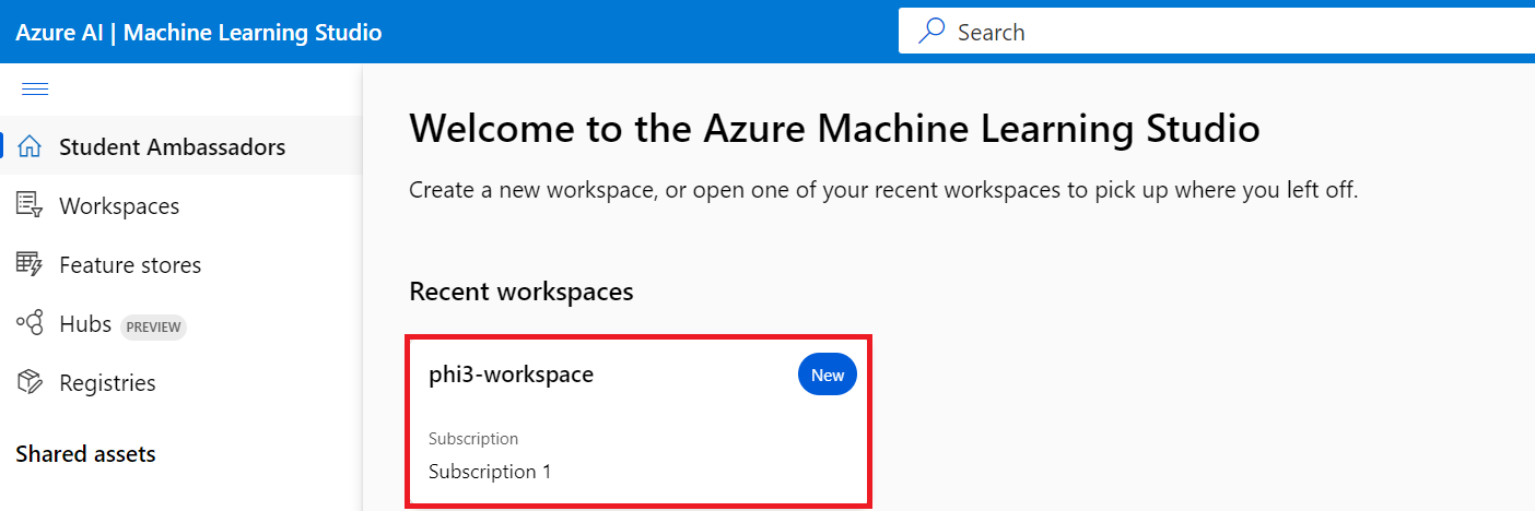 Select workspace that you created.