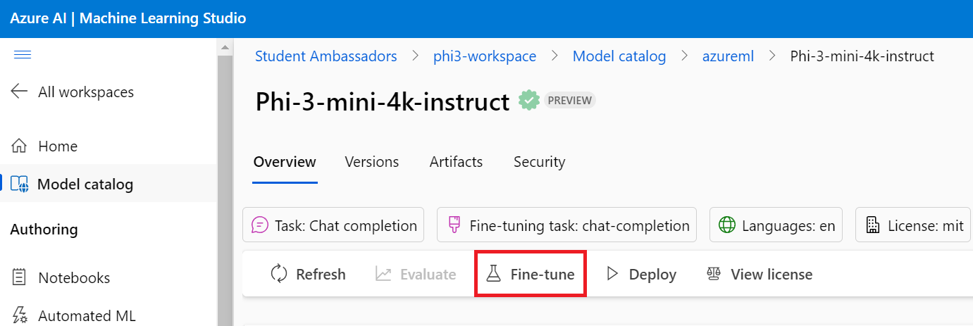 Select fine tune.