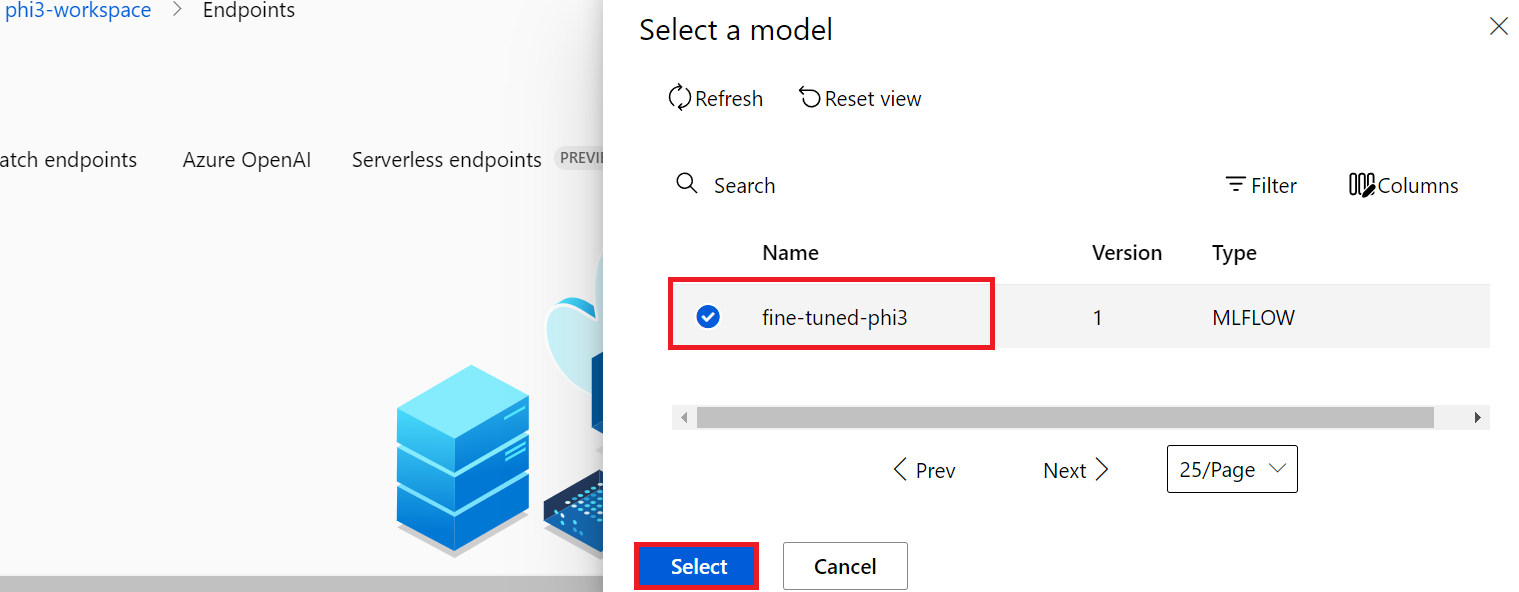 Select registered model.