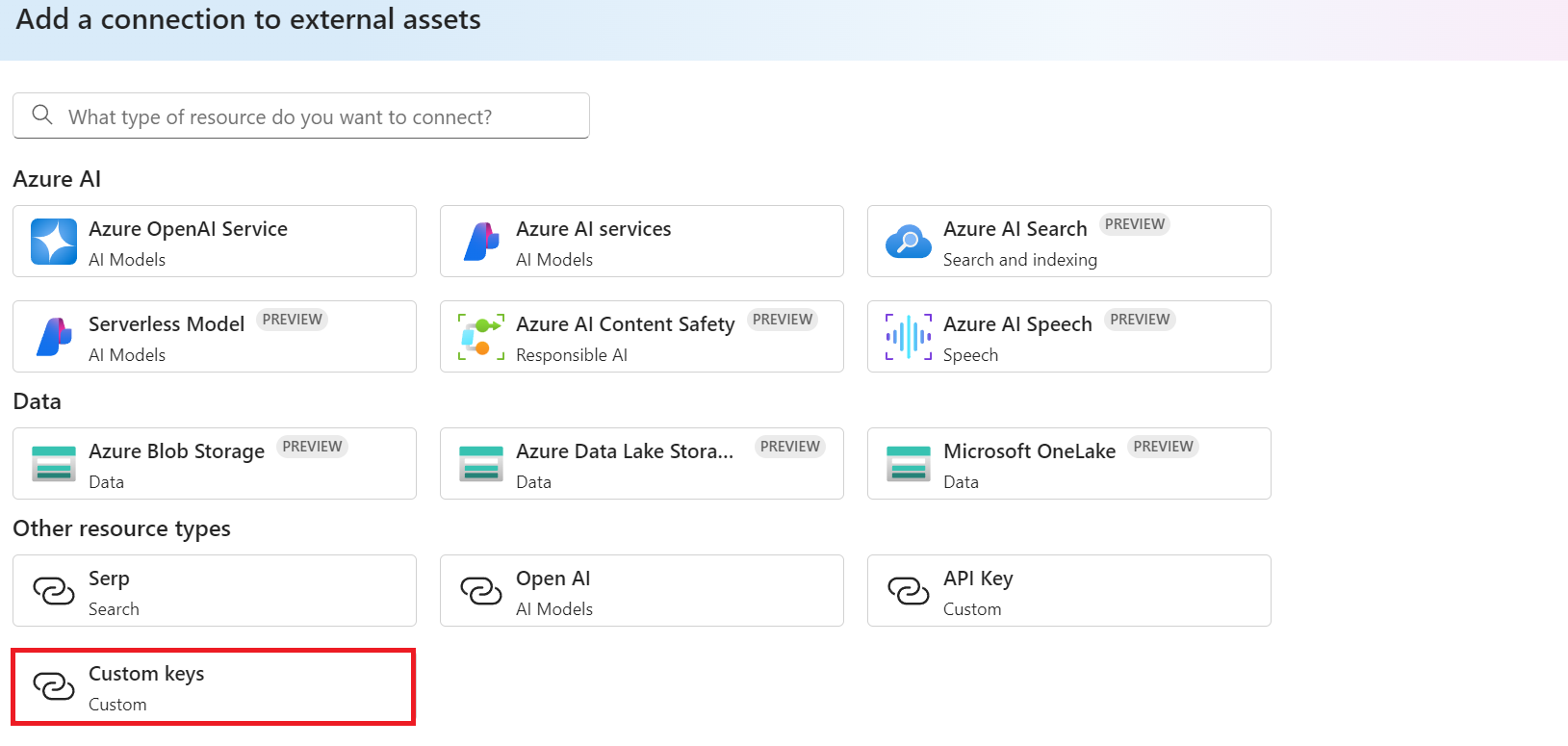 Select custom keys.