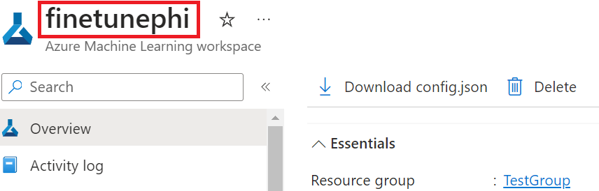 Find Azure Machine Learning name.