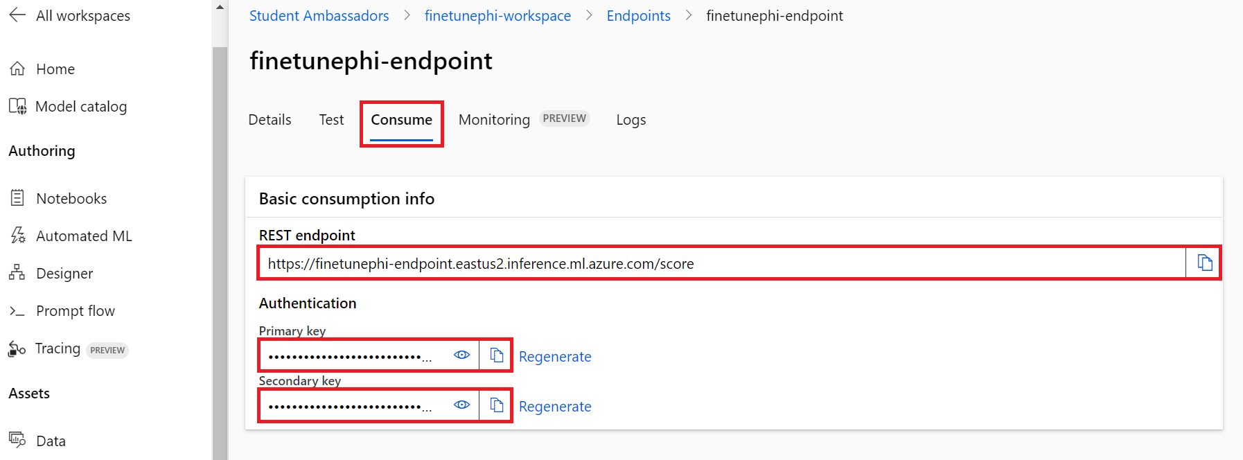 Copy api key and endpoint uri.