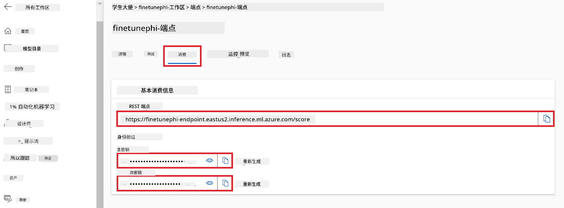 复制 api key 和 endpoint uri。