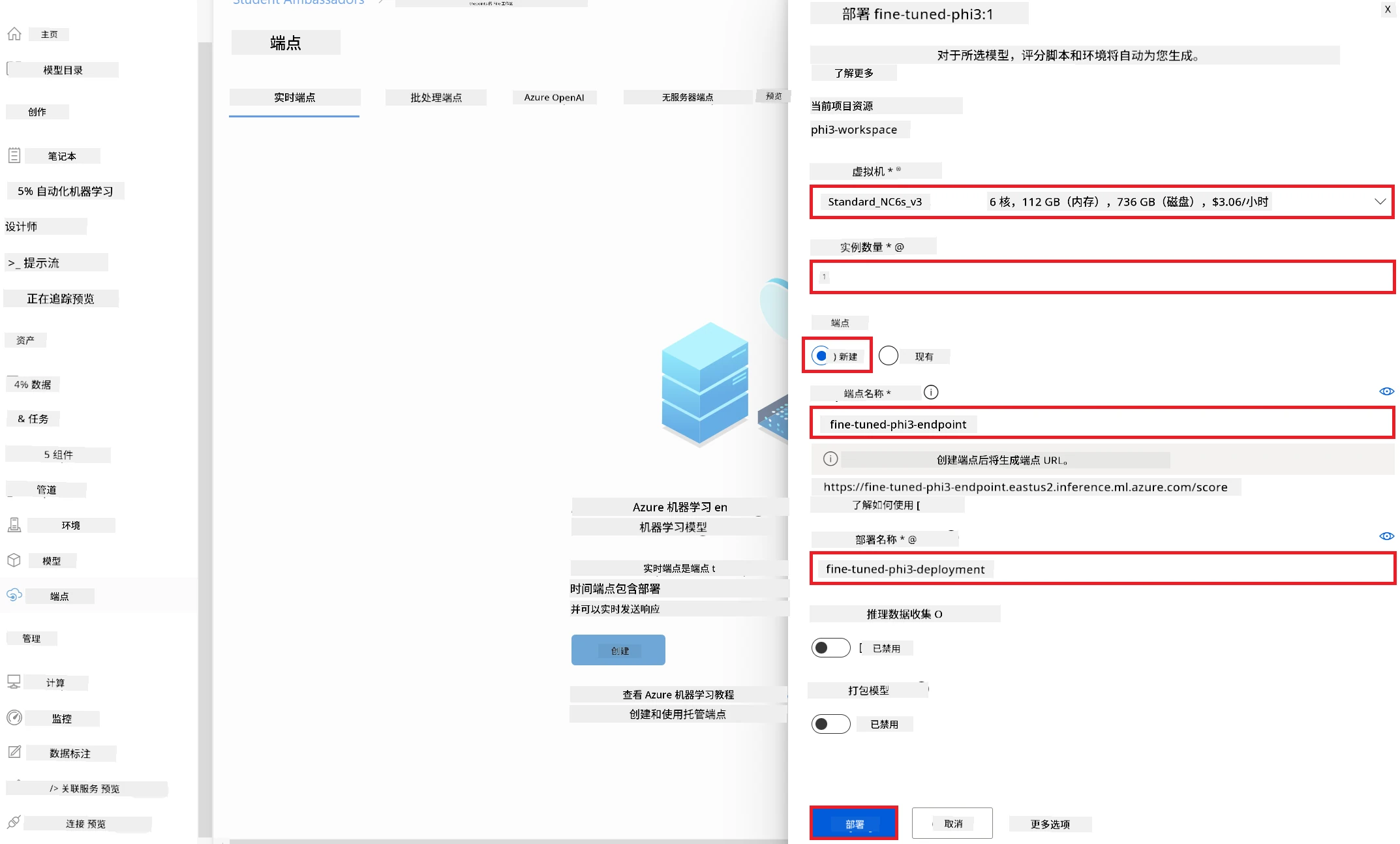填写部署设置。