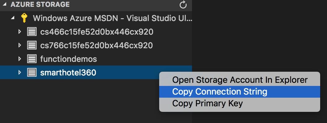 Copy storage connection string